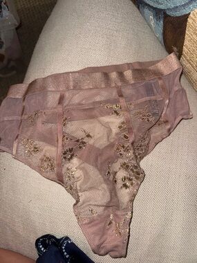 Victoria's Secret Metallic Embroidered Sheer Bikini - Rose Gold